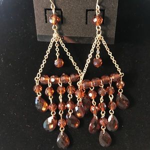 Jewelery- gold and amber stone tier dangle earring